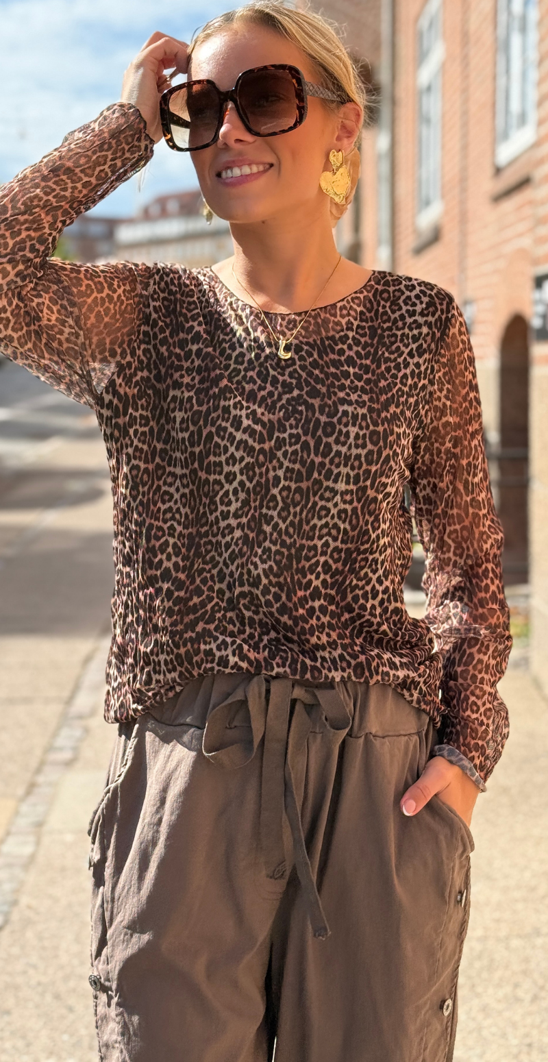 Sofie langærmet meshbluse med indertop leopard LikeLondon