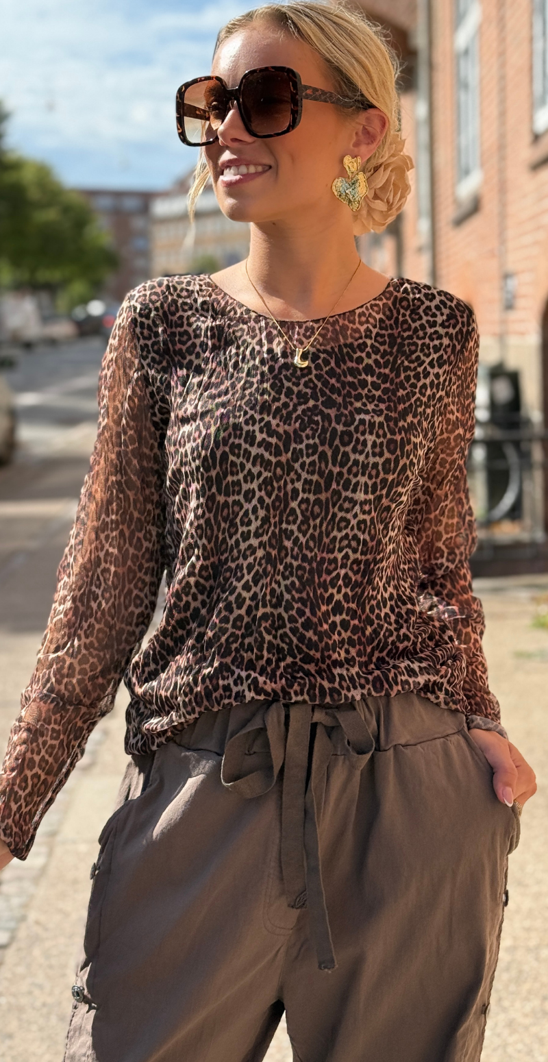 Sofie langærmet meshbluse med indertop leopard LikeLondon