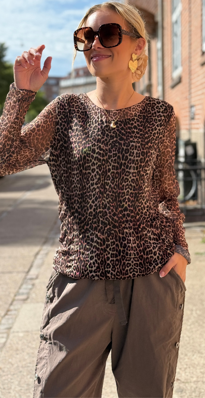 Sofie langærmet meshbluse med indertop leopard LikeLondon