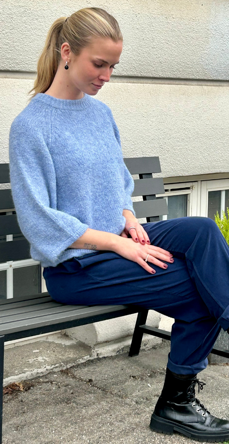 Lullo strik med 3/4 ærmer vista blue melange FreeQuent