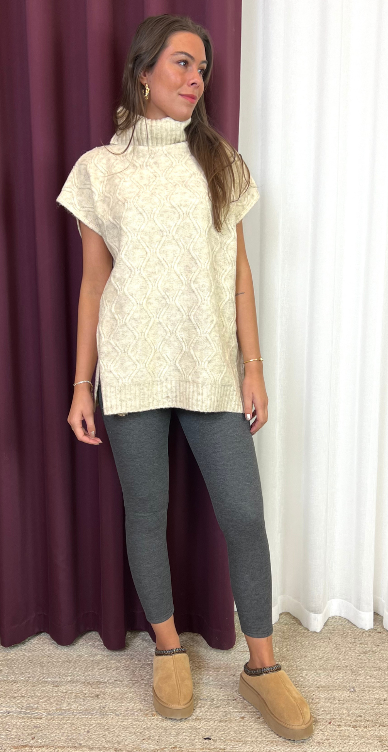 Lolly leggings med fleece og rib grå LikeLondon