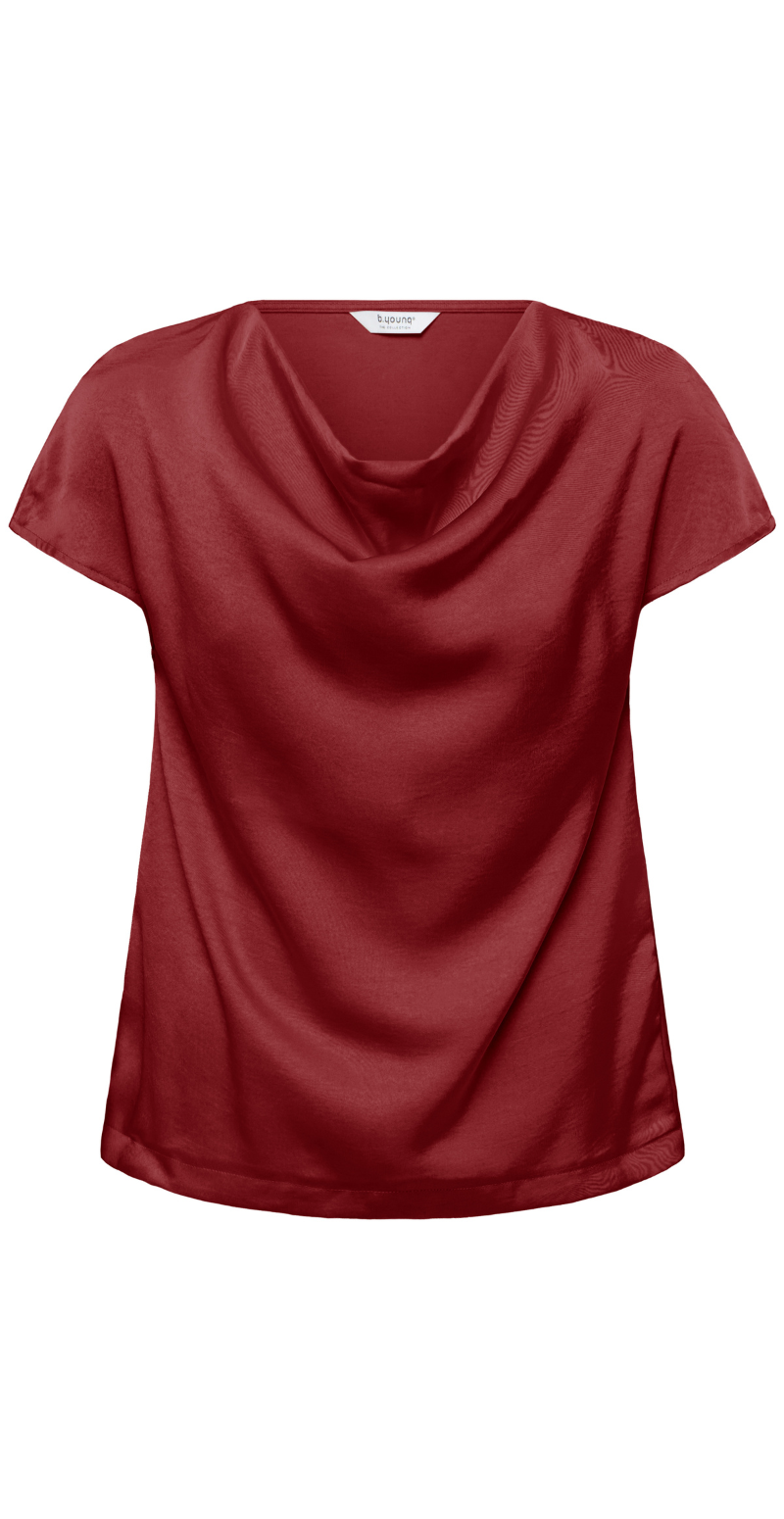 Isa kortærmet satinbluse med vandfaldseffekt sun dried tomato B.young