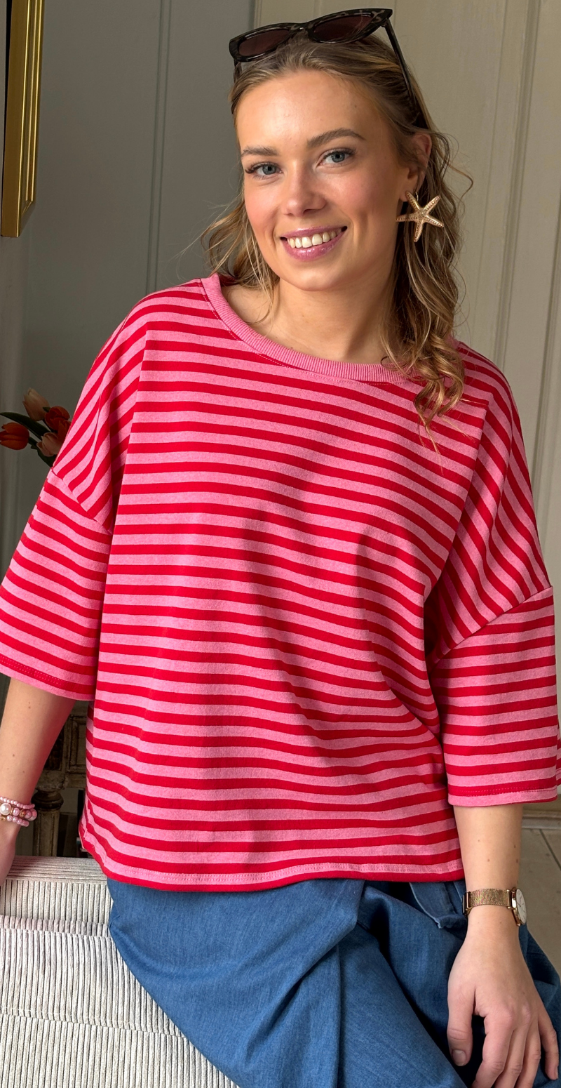 Zenia t-shirt med striber rød/pink LikeLondon