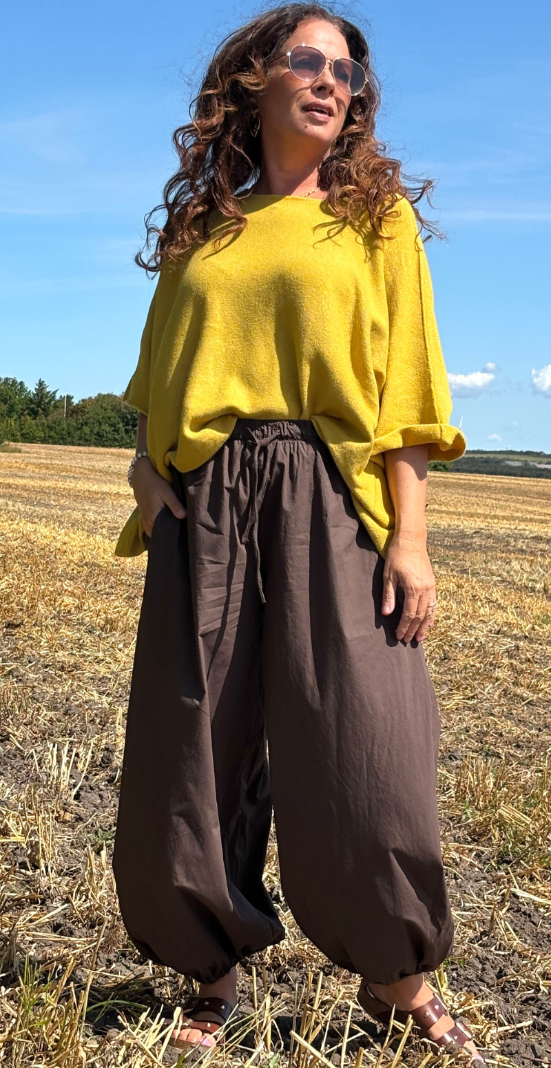Elva strikbluse med vidde og 3/4 ærmer bamboo yellow LikeLondon