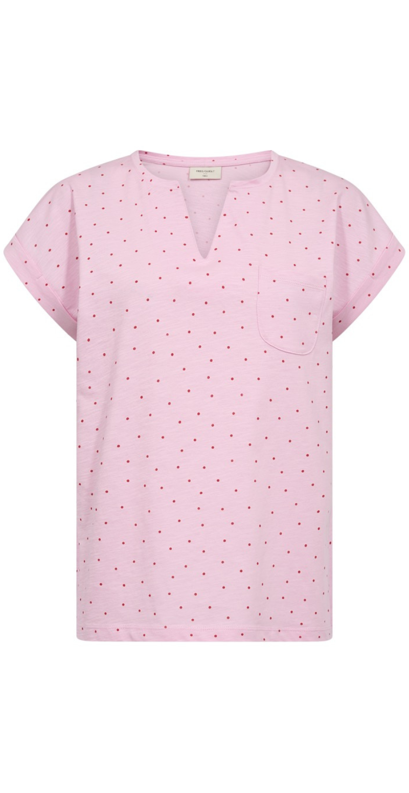 Viva T-shirt med v-hals og prikker sweet lilac w. true red Freequent