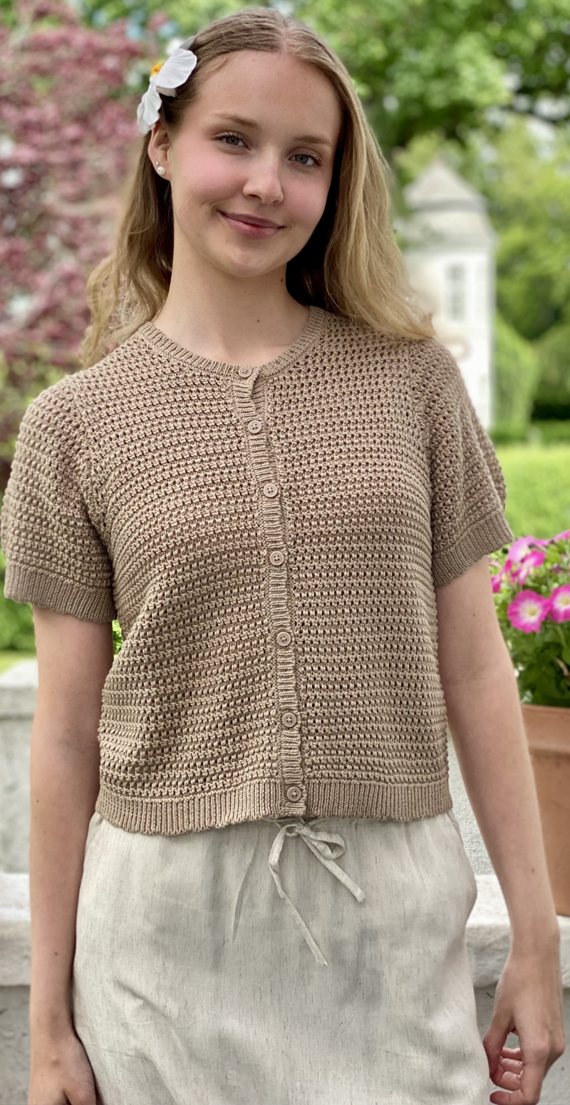 Tota kortærmet cardigan med hulmønster silver mink Freequent