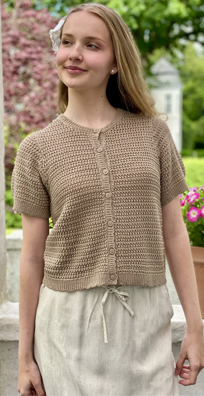 Tota kortærmet cardigan med hulmønster silver mink Freequent
