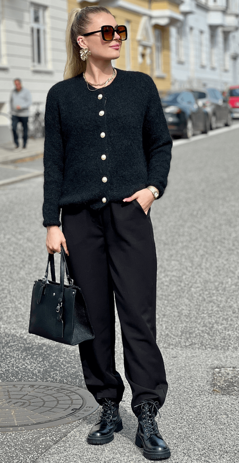 Margie strik cardigan med perlemorsknapper sort LikeLondon