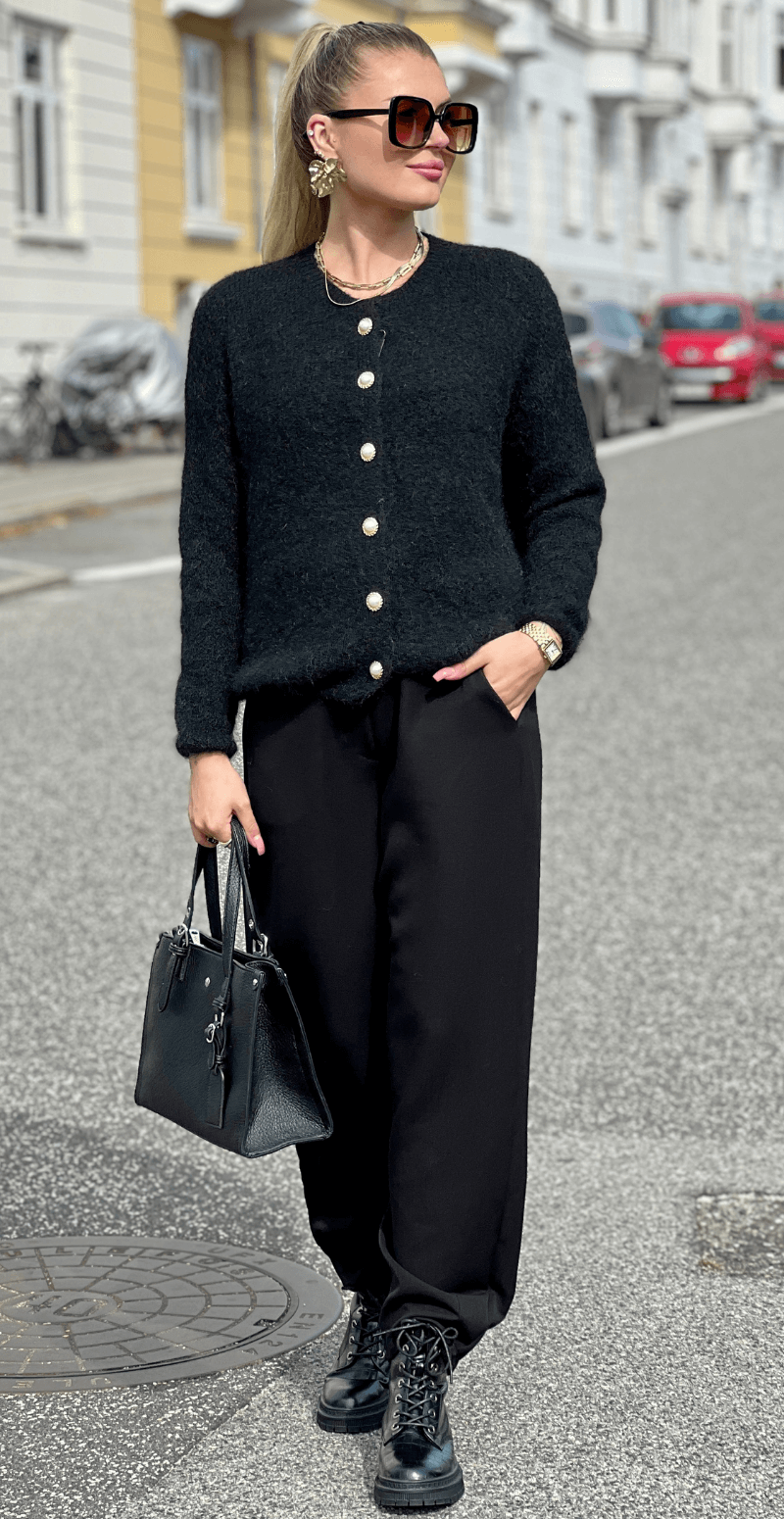 Margie strik cardigan med perlemorsknapper sort LikeLondon