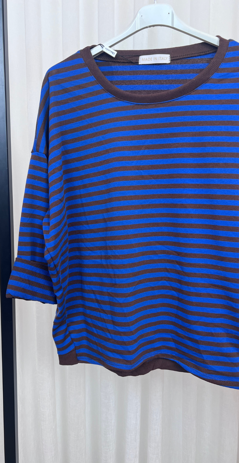 Zenia bluse med lange ærmer og striber old brown/bao blue LikeLondon