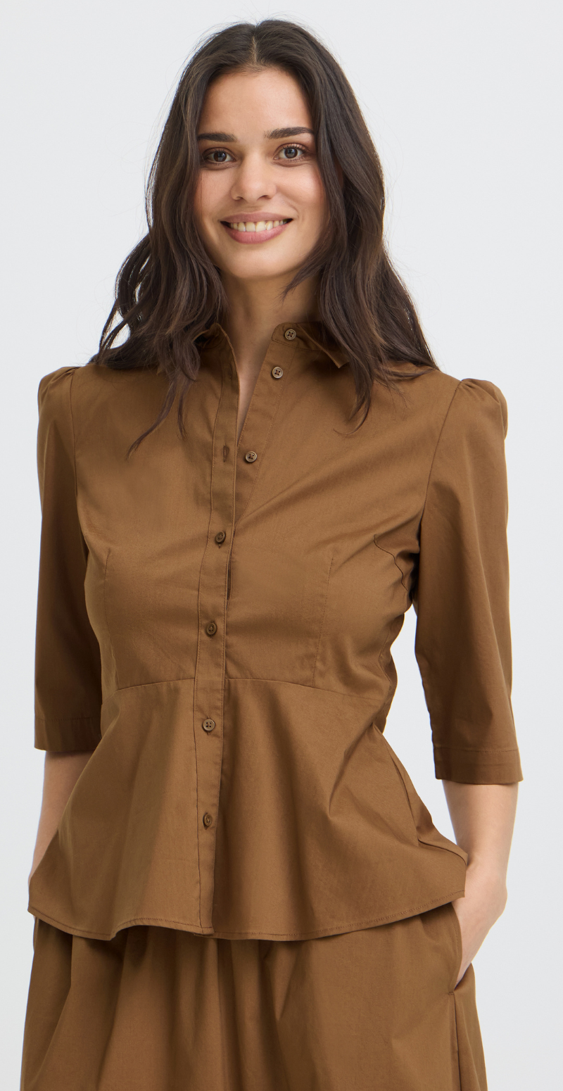 Issali bluse med peplum og 3/4 ærmer sepia B.young