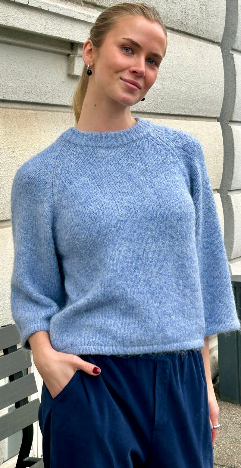 Lullo strik med 3/4 ærmer vista blue melange FreeQuent