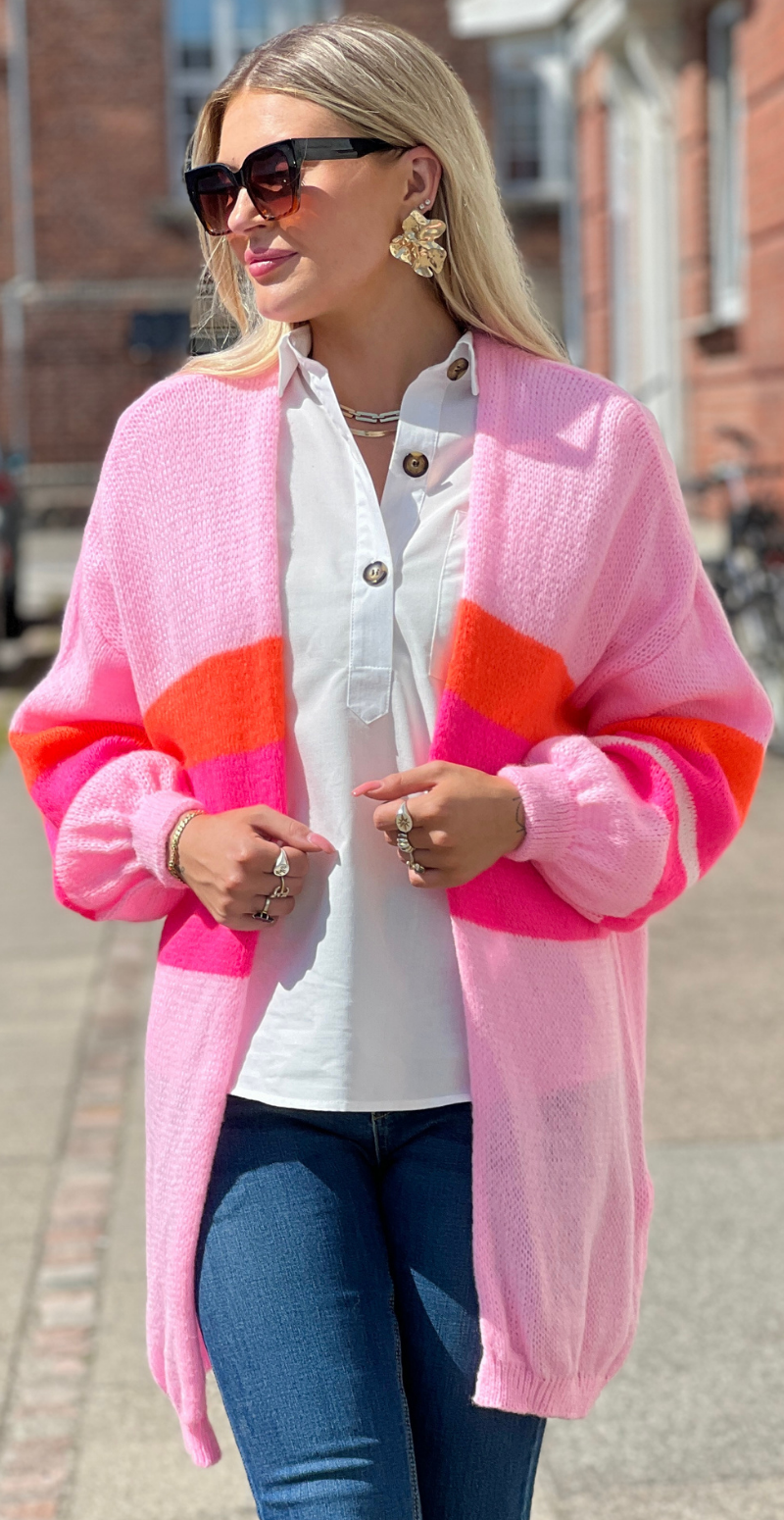 Regitze cardigan med striber pink LikeLondon
