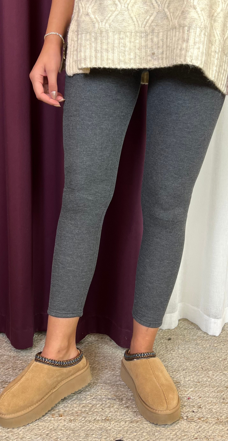 Lolly leggings med fleece og rib grå LikeLondon