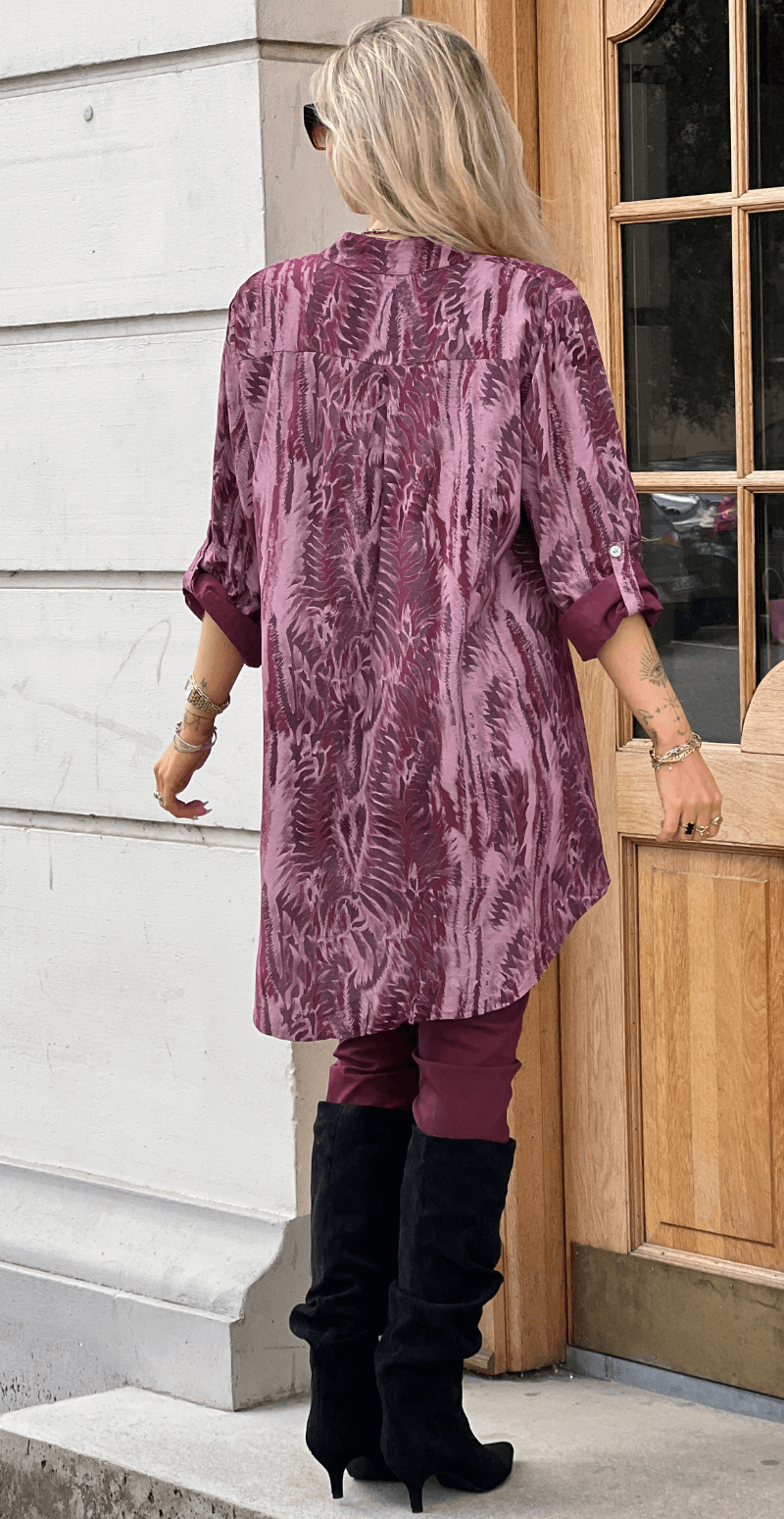 Ruby tunika med blad mønster bordeaux LikeLondon