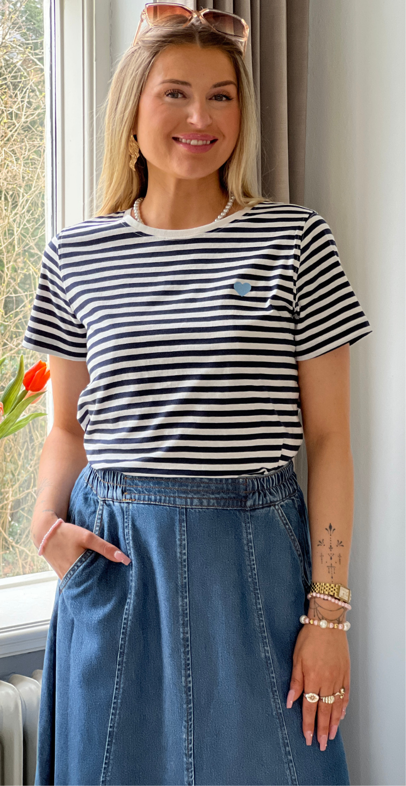 Mian bluse med striber star off-white w. navy blazer Freequent