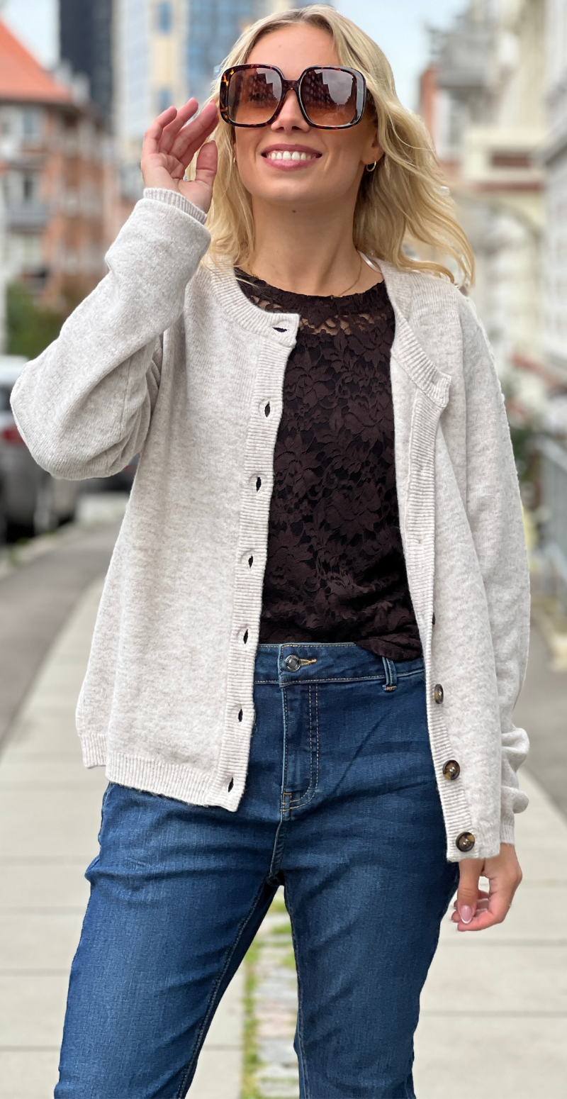 Orlean strik cardigan light sand melange LikeLondon