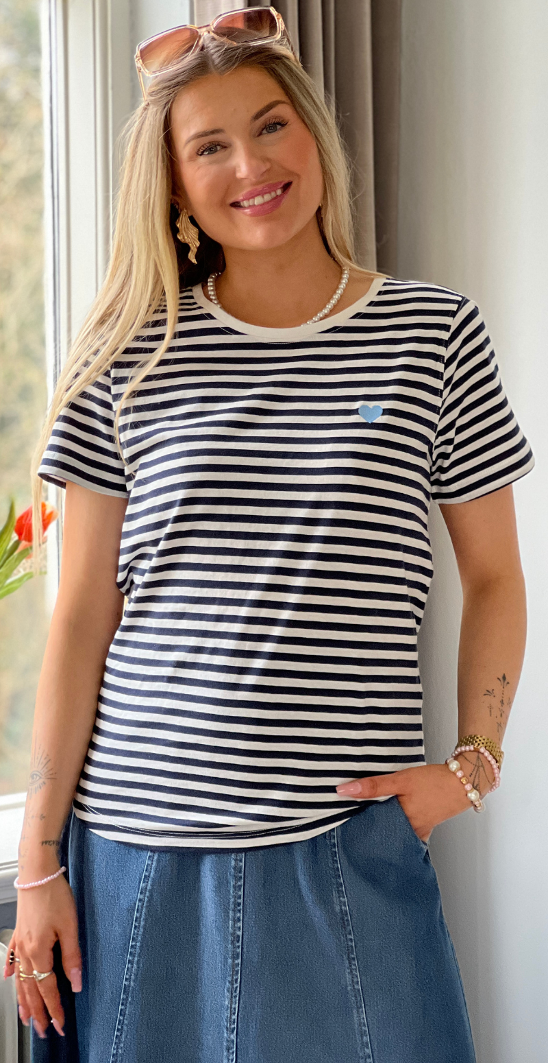 Mian bluse med striber star off-white w. navy blazer Freequent