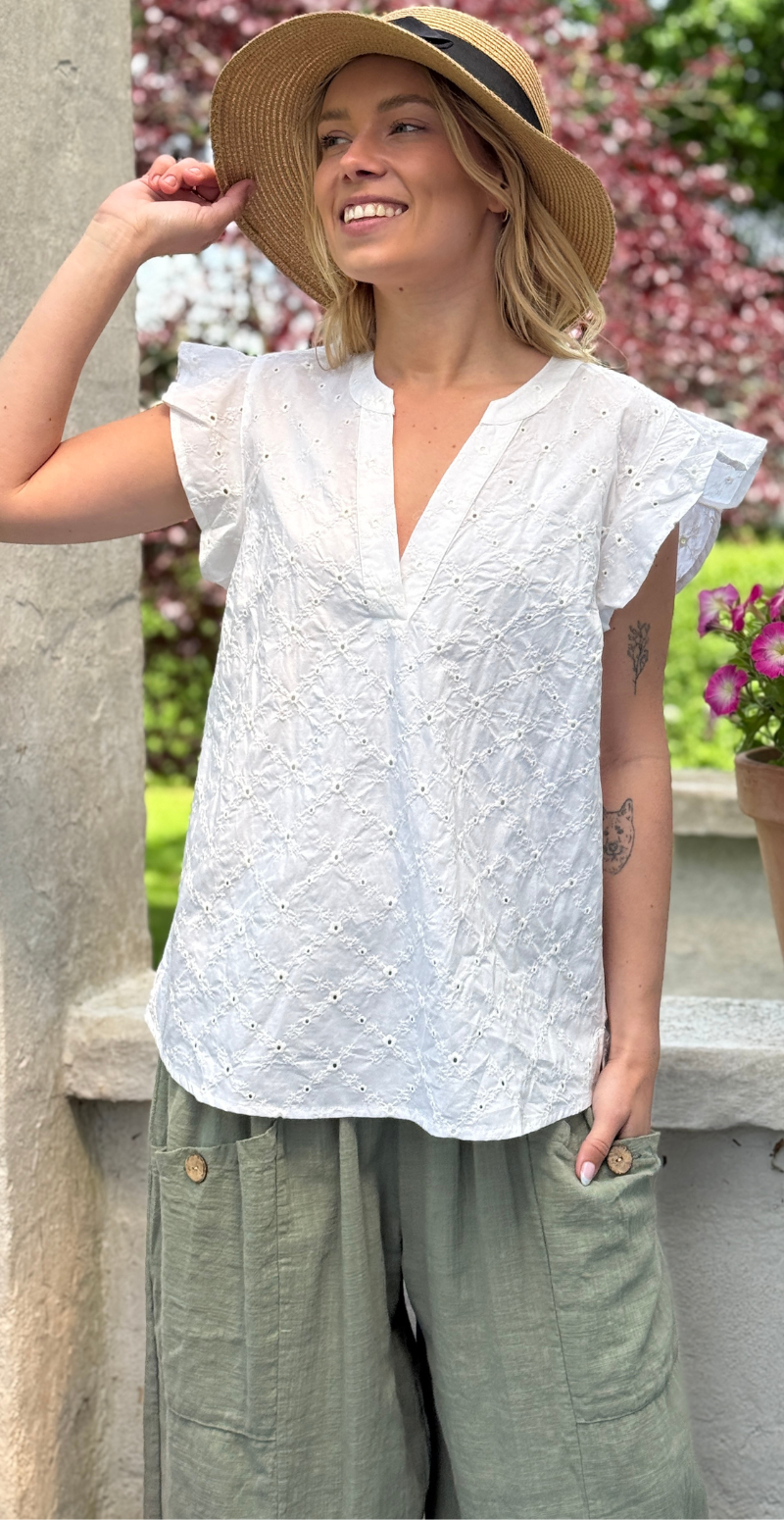 Alisa bluse med broderi anglaise Brilliant white w. brilliant white Freequent