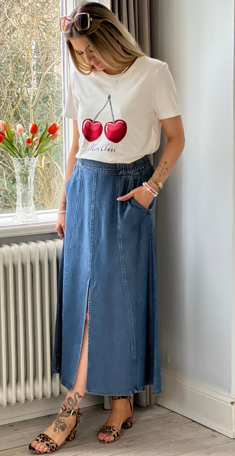 Milo nederdel med lommer og slids medium blue denim Freequent