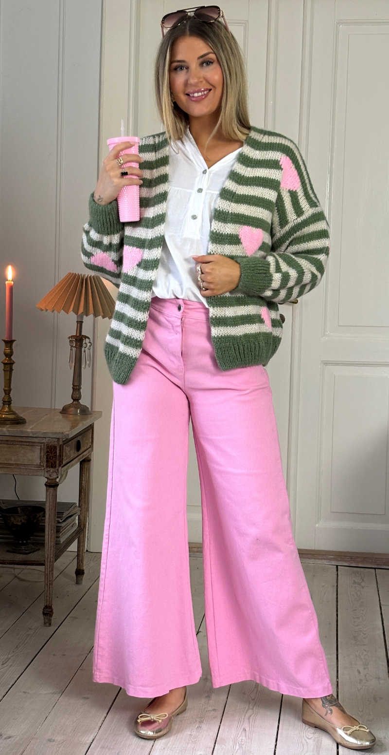 Marlene strik cardigan med striber og hjerter militare LikeLondon