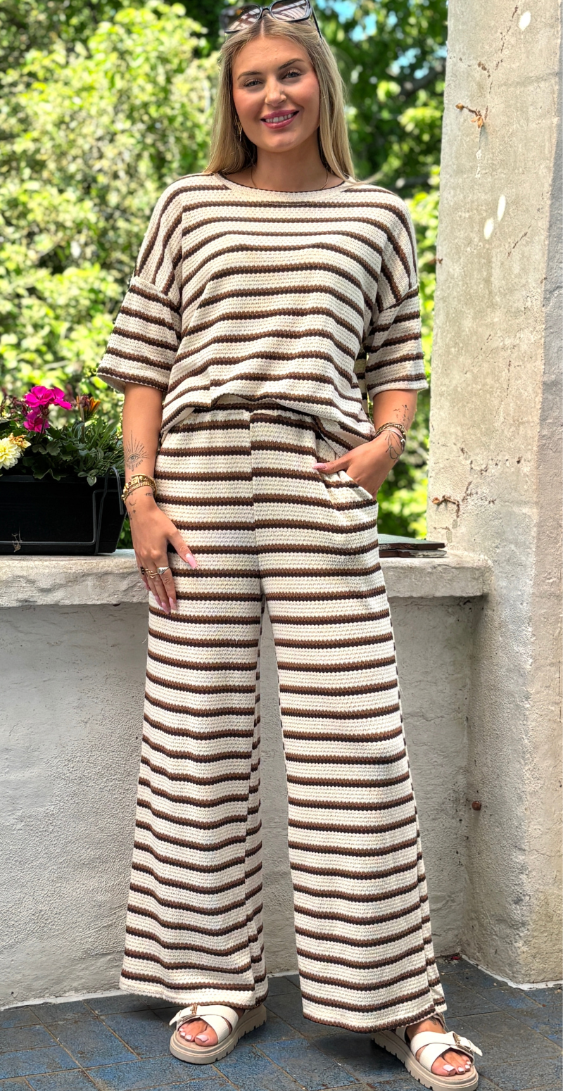 Fanny hæklet bluse med striber brun LikeLondon