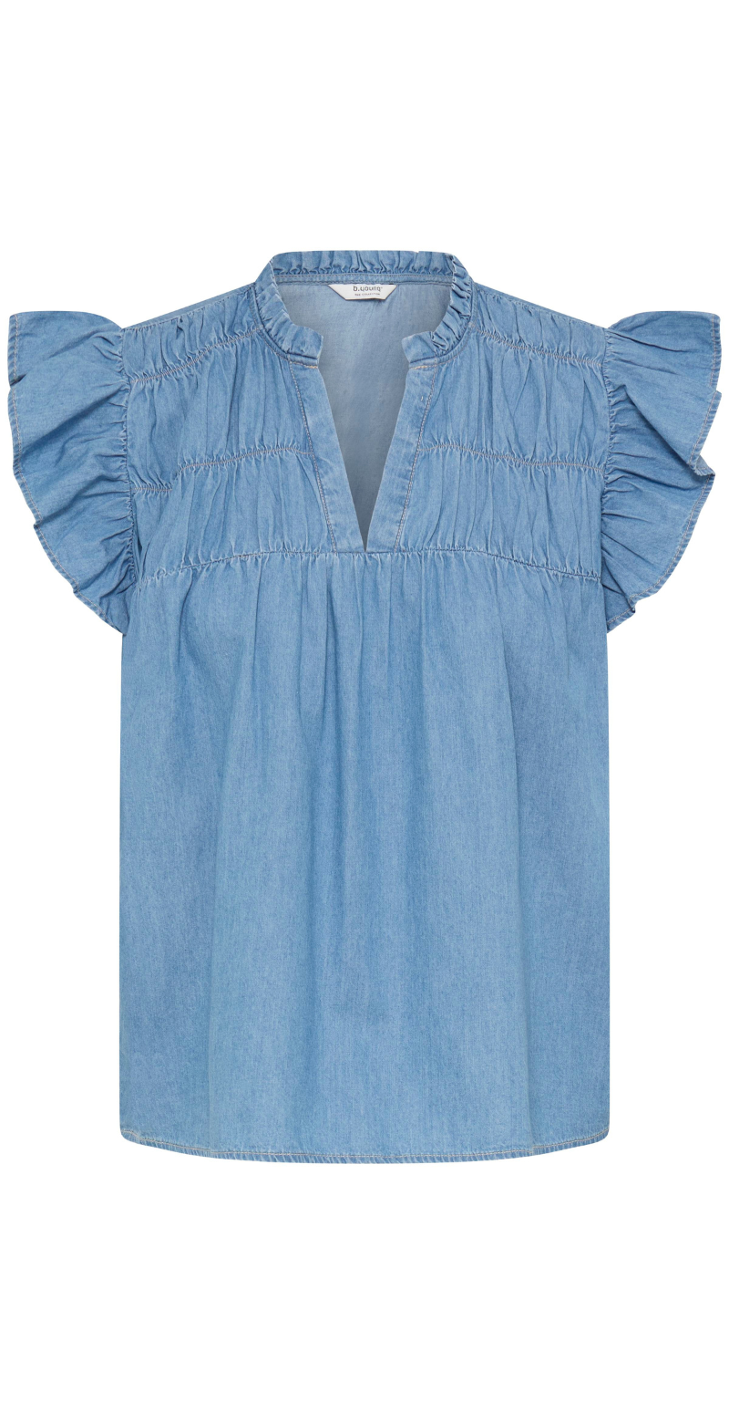 Kashe denimbluse med smock light blue denim B.young