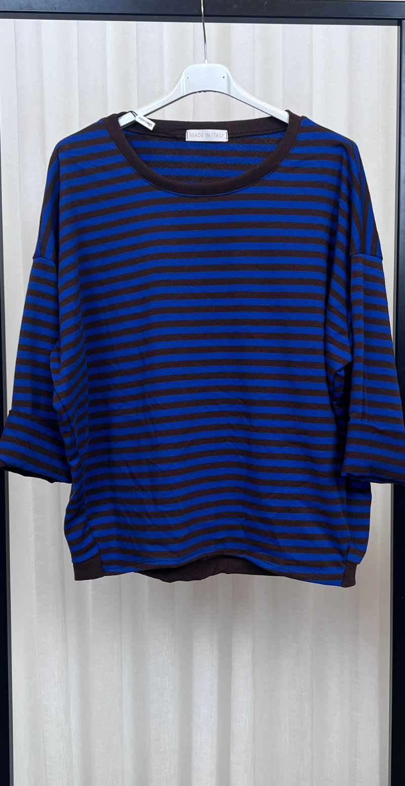 Zenia bluse med lange ærmer og striber old brown/bao blue LikeLondon