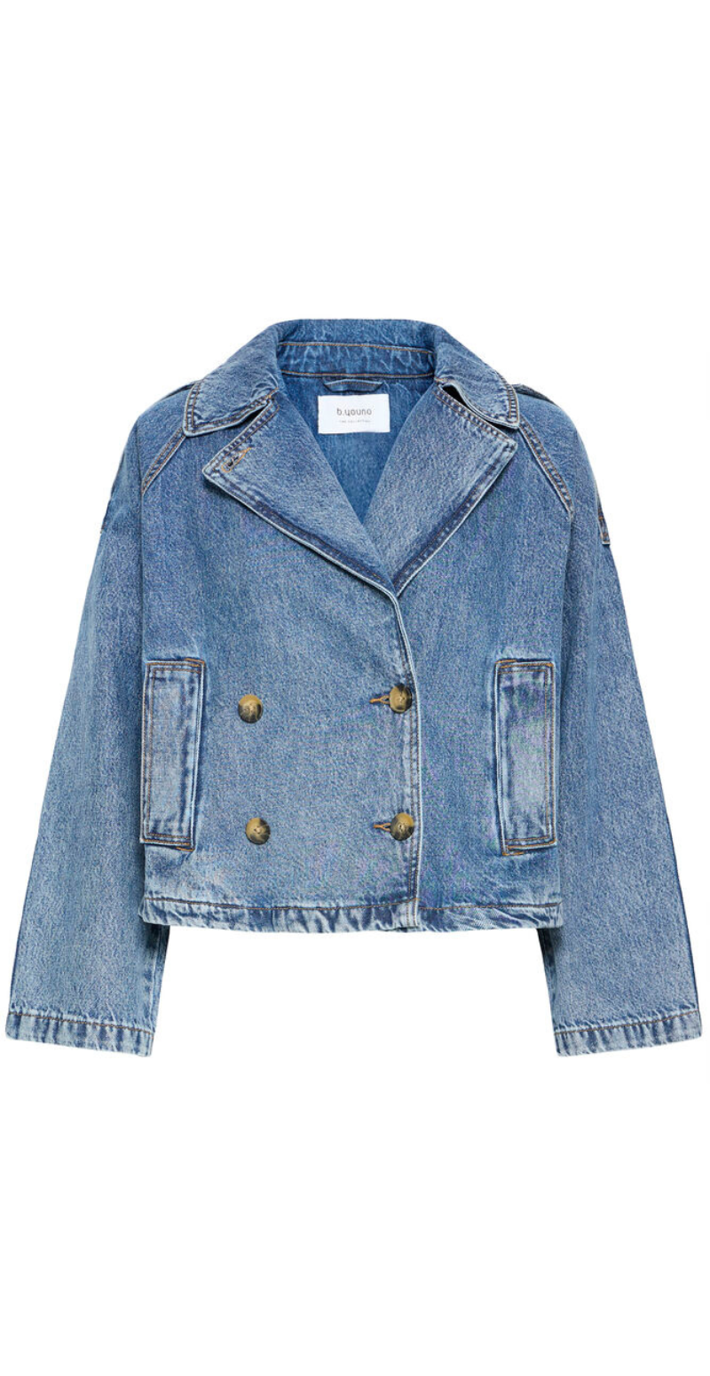 Citan denim trenchcoat med knapper og lommer mid blue denim b.young