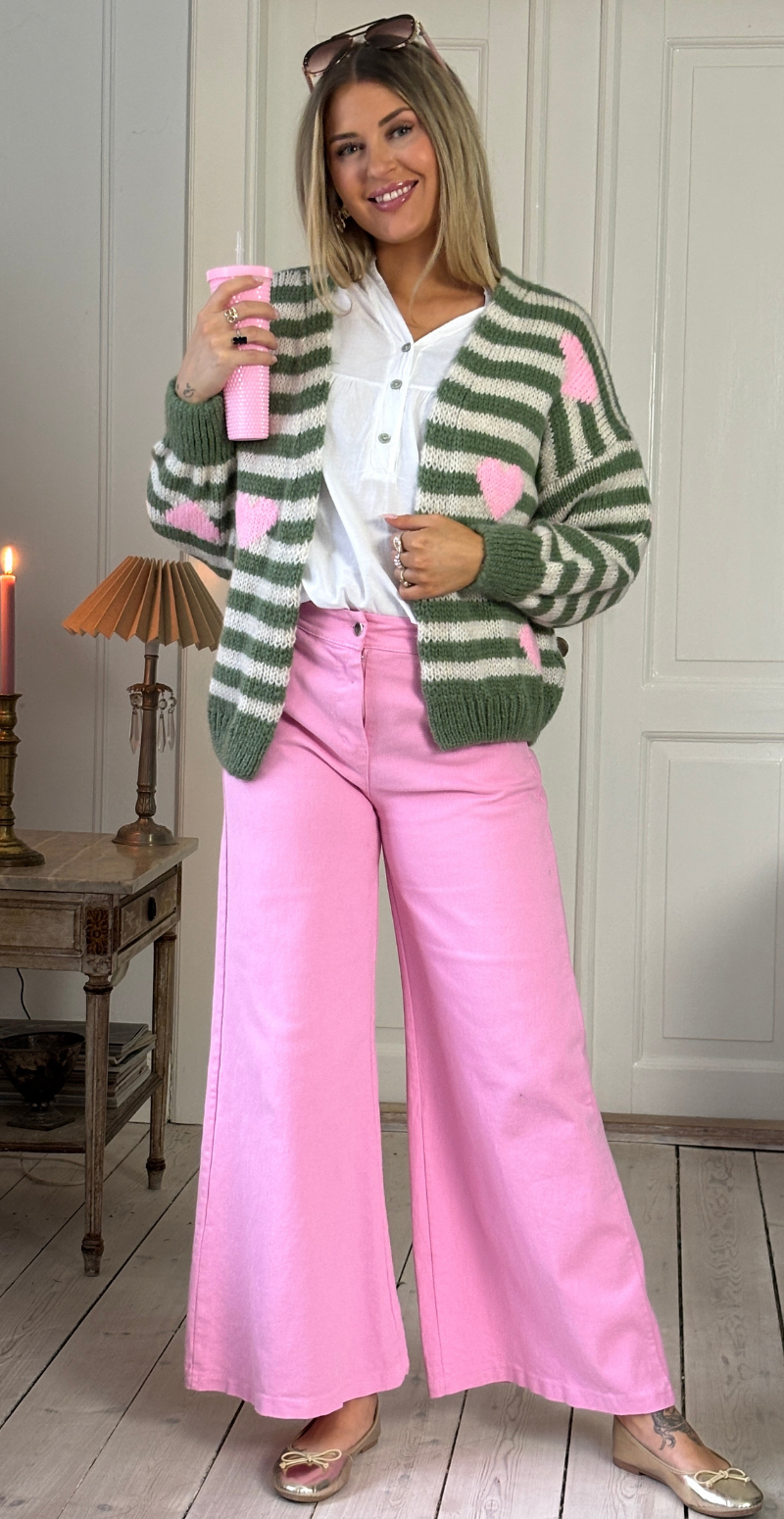 Marlene strik cardigan med striber og hjerter militare LikeLondon