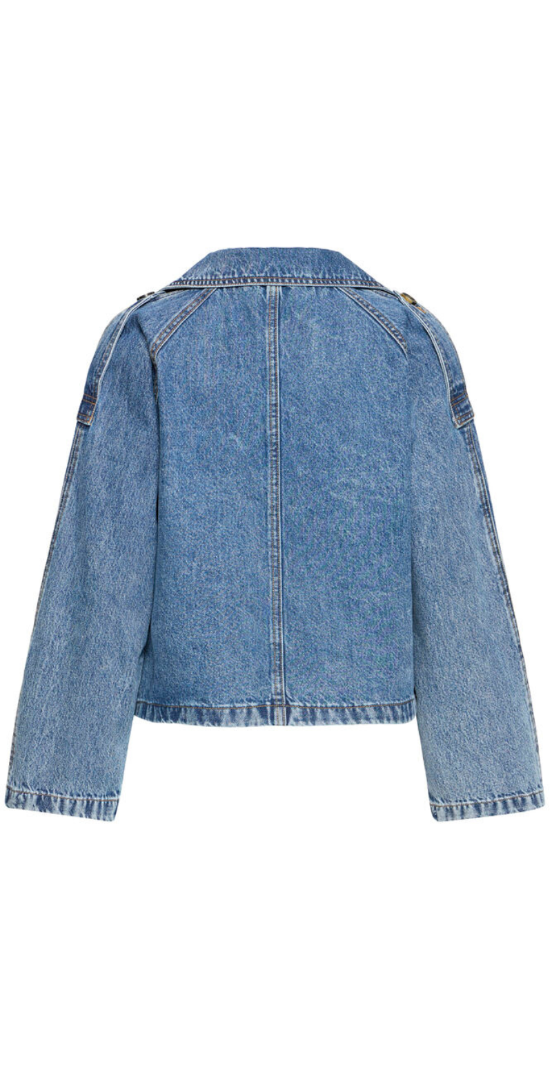 Citan denim trenchcoat med knapper og lommer mid blue denim b.young