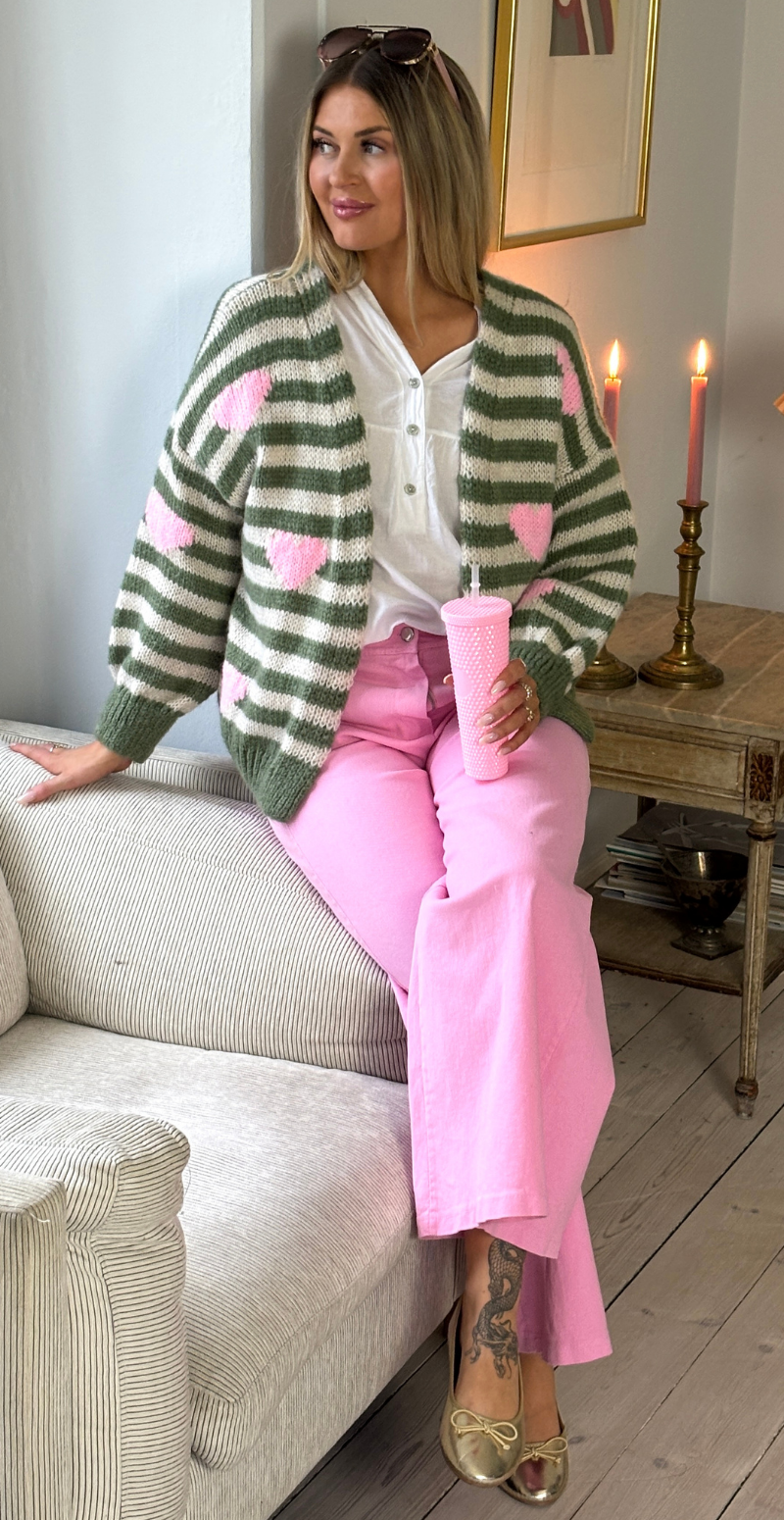 Marlene strik cardigan med striber og hjerter militare LikeLondon