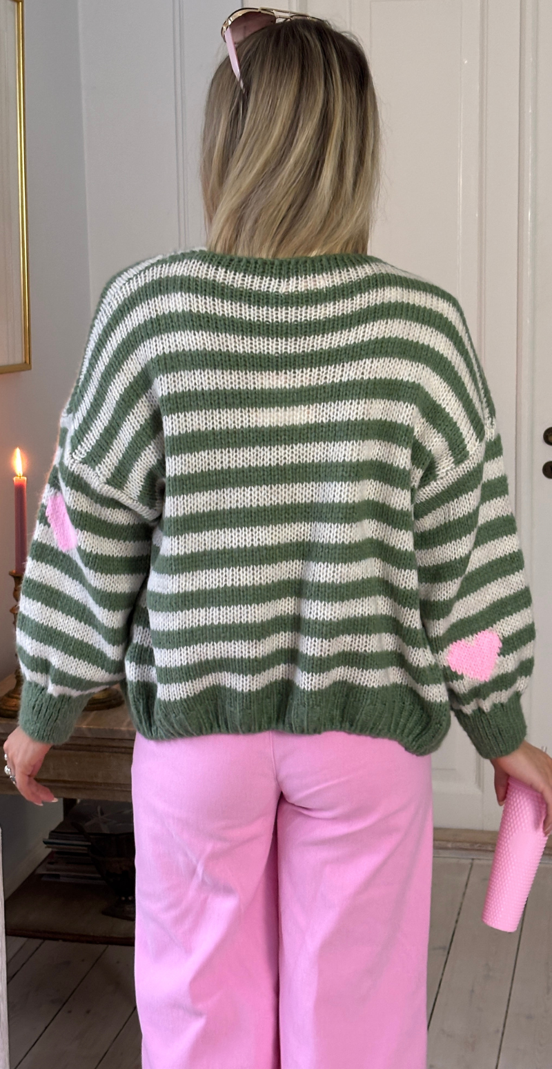 Marlene strik cardigan med striber og hjerter militare LikeLondon