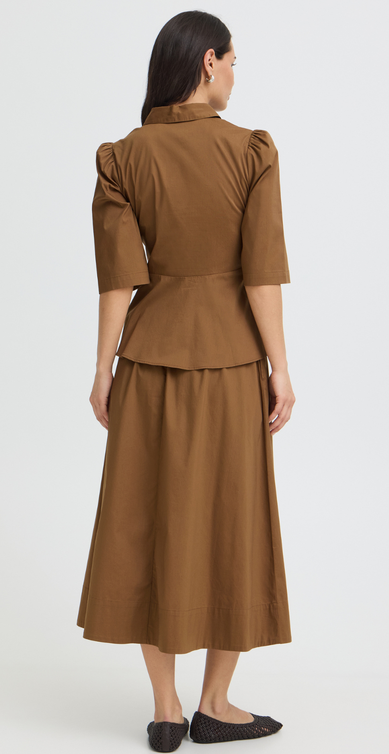 Issali bluse med peplum og 3/4 ærmer sepia B.young