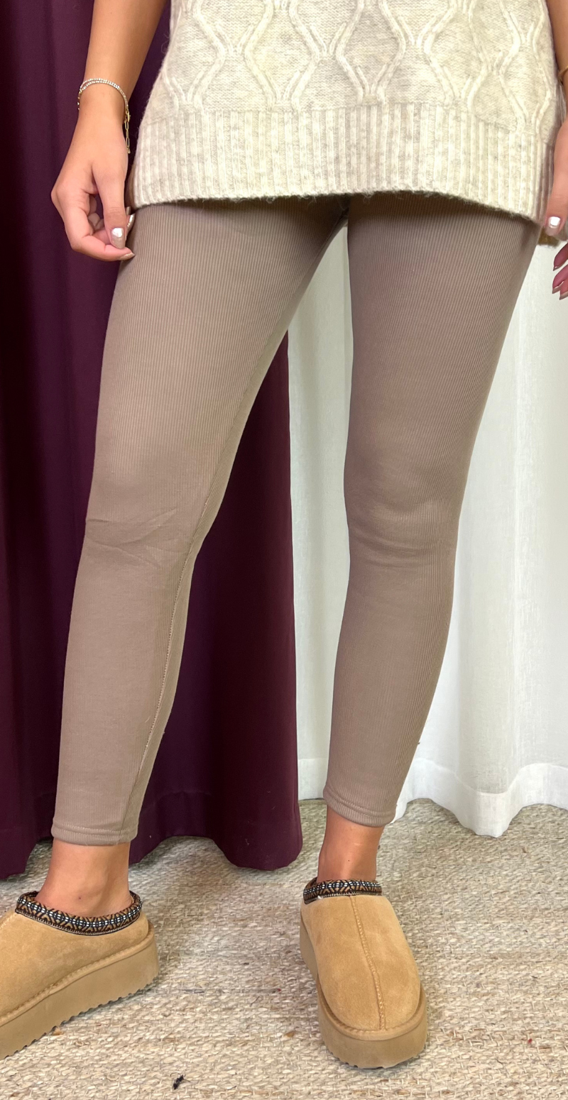 Lolly leggings med fleece og rib mocca LikeLondon