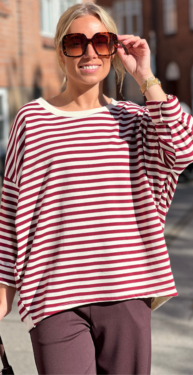 Zenia bluse med lange ærmer og striber wine red LikeLondon