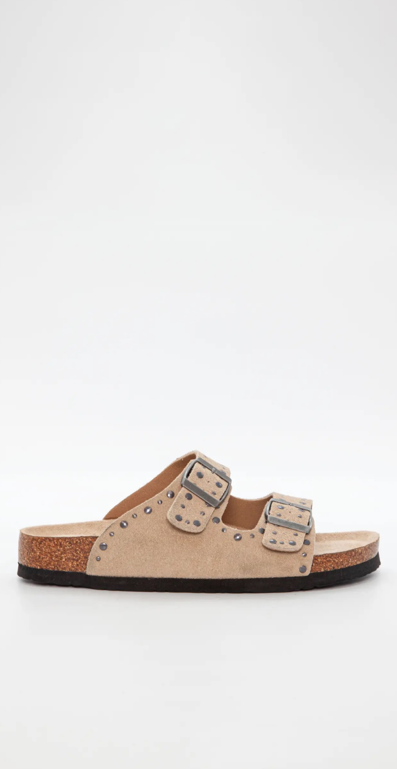 Sandal i imiteret ruskind med nitter beige Duffy