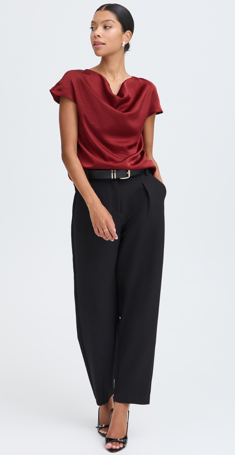 Isa kortærmet satinbluse med vandfaldseffekt sun dried tomato B.young