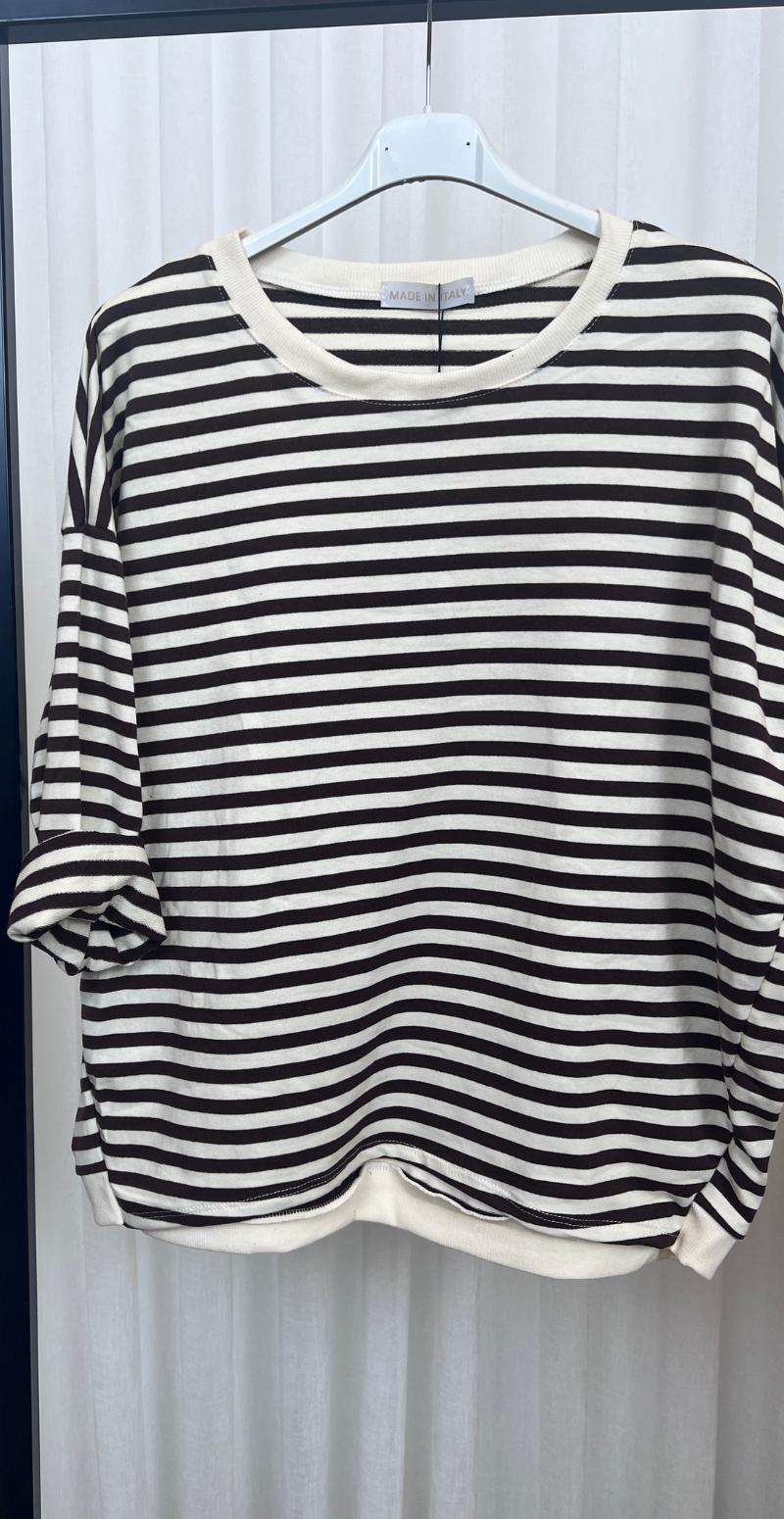 Zenia bluse med lange ærmer og striber old brown LikeLondon