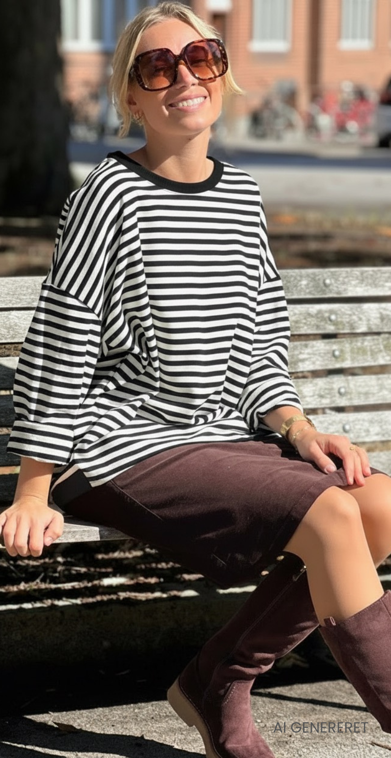 Zenia bluse med lange ærmer og striber black/cream LikeLondon