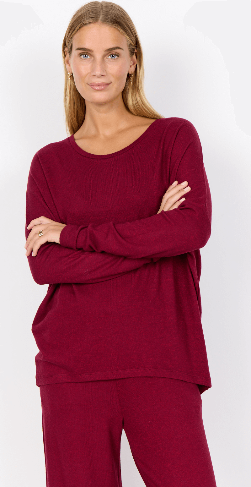 Olivia strikbluse med rund hals port royale