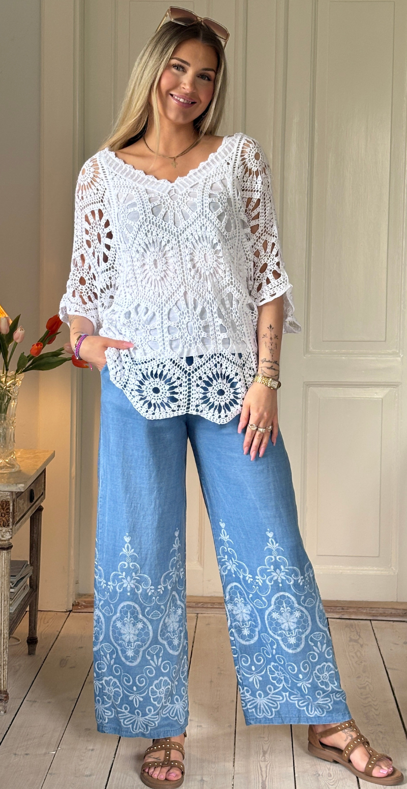 Candie denimbukser med broderiprint medium jeans LikeLondon