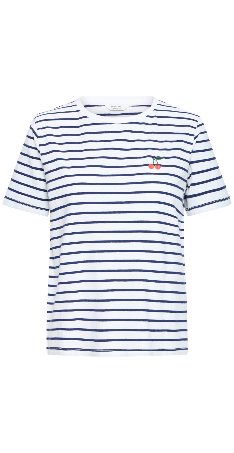 Pandinna bluse med kirsebær og striber hvid/blå B.young