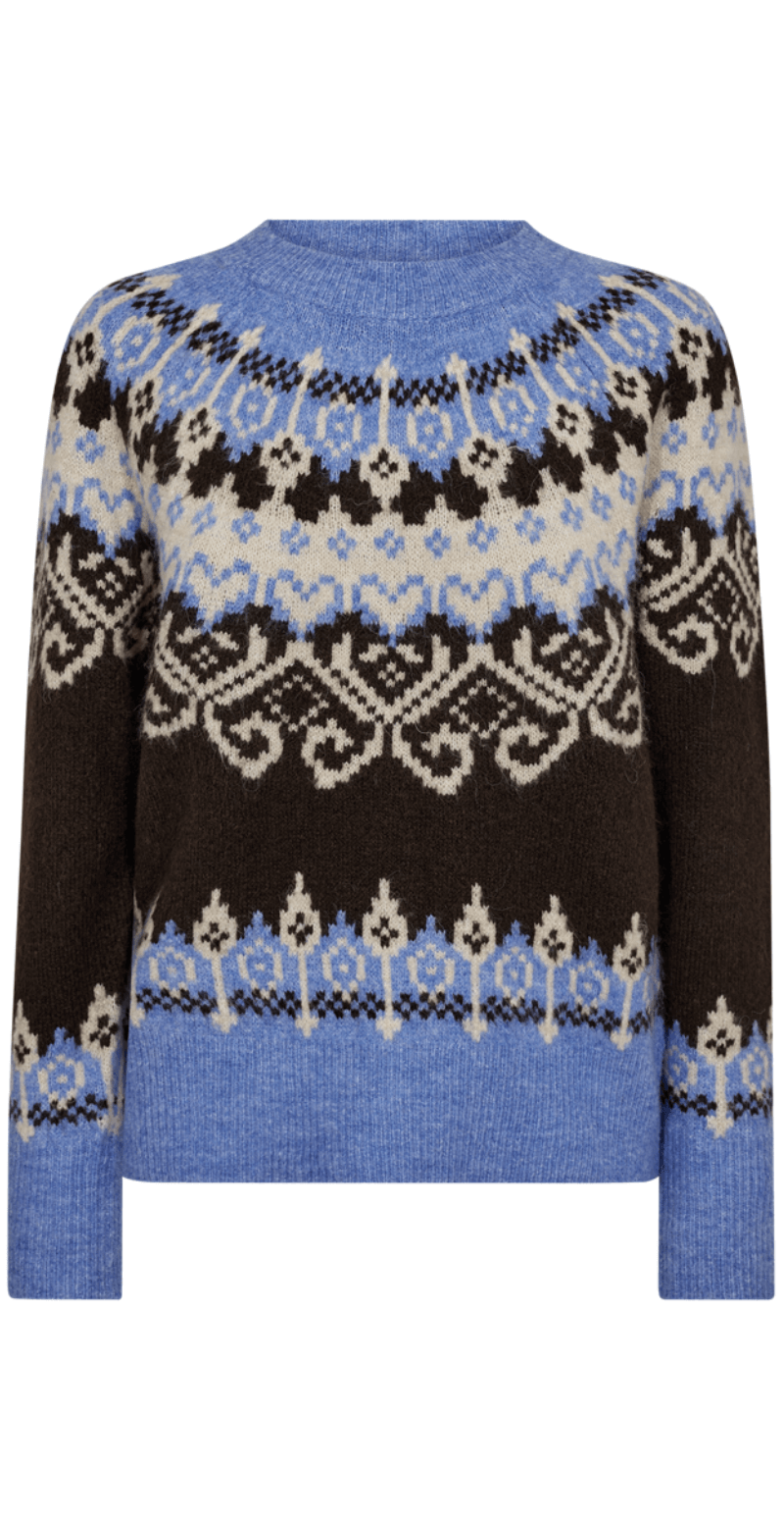 Merla pullover i uldblanding med mønster coffee bean w. wedgewood