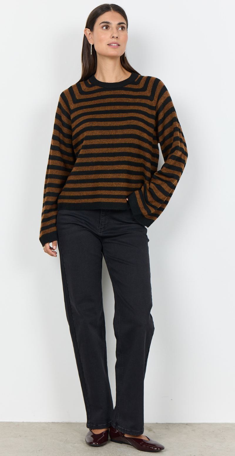 Orlean pullover med striber sort/brun Soyaconcept