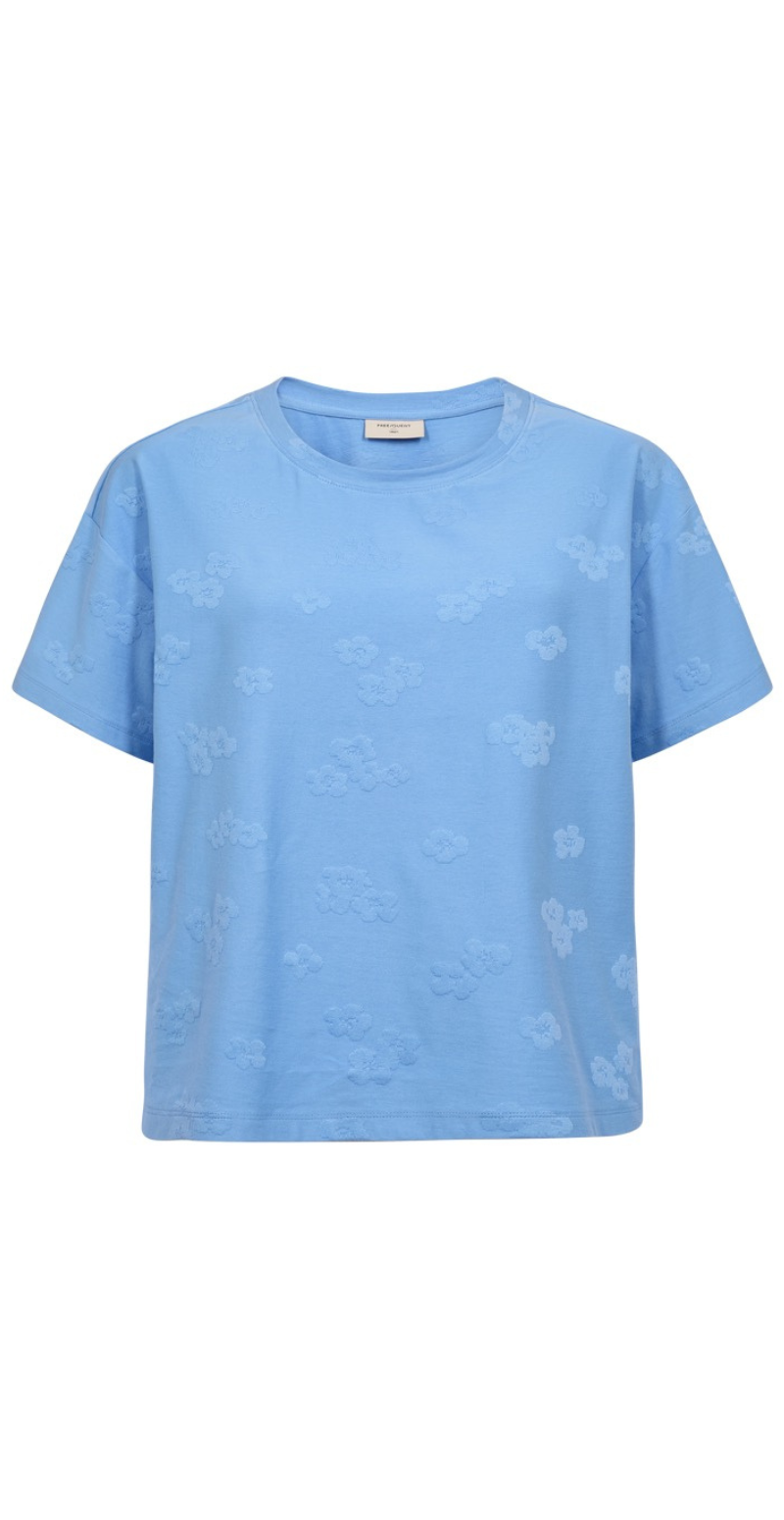 Ziprea bluse med præget blomstermønster vista blue Freequent