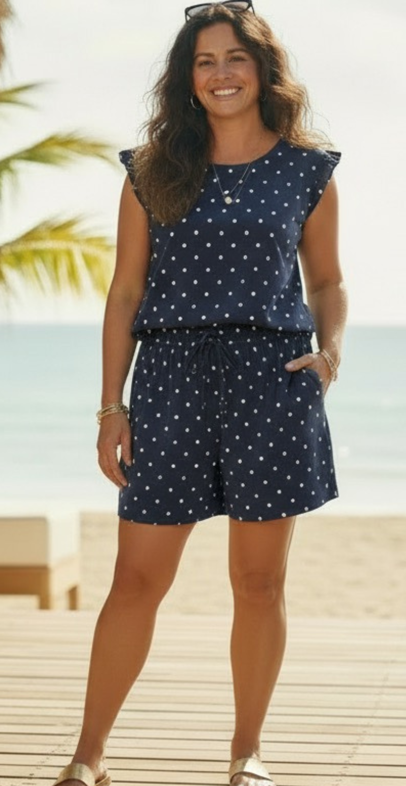 Sofia sæt bluse og shorts med prikker navy LikeLondon