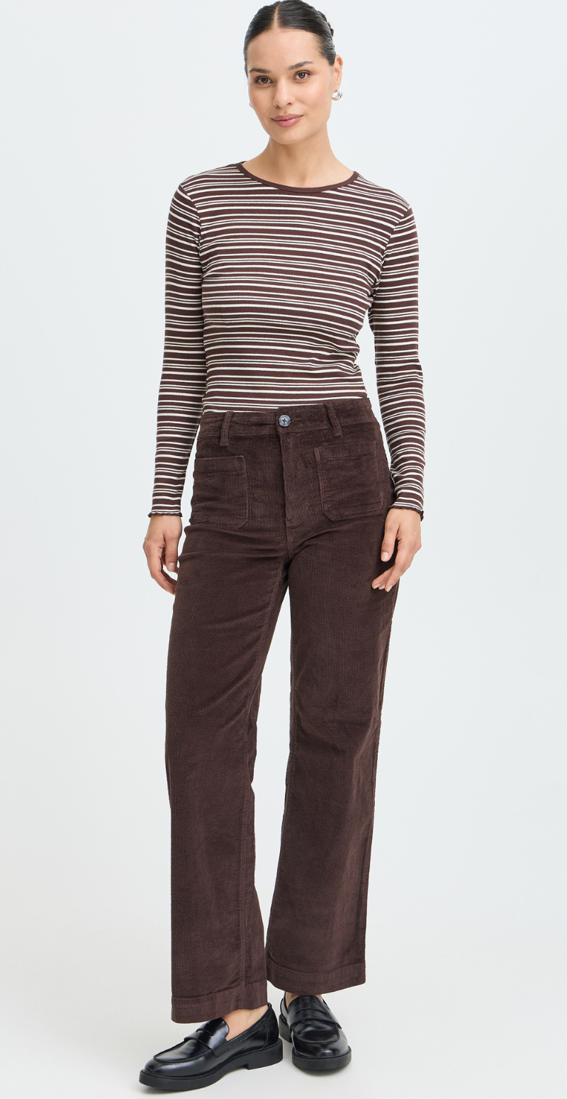 Tone langærmet t-shirt Java/Birch stripe B.Young