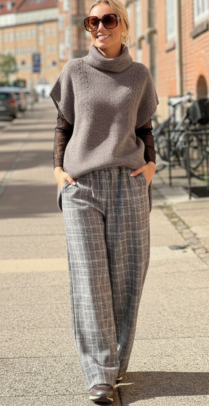 Vilko poncho med høj hals walnut melange b.young
