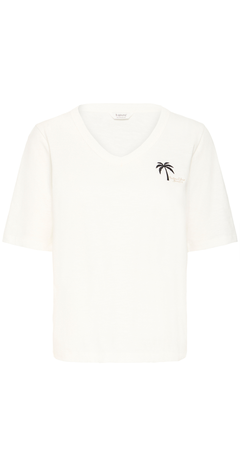 Palora bluse med v-hals og palme marshmallow B.young